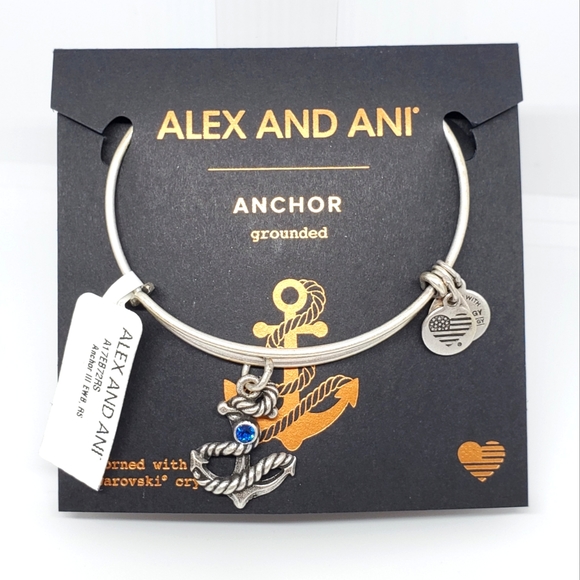 Alex and Ani Jewelry - Alex & Ani Silver Grounded Anchor Blue Crystal Charm Bracelet NWT